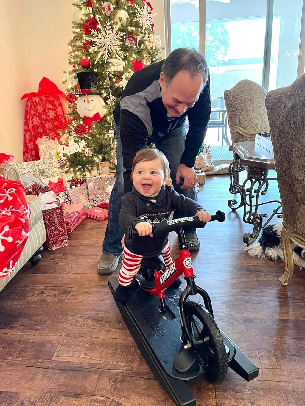 Strider 12” + Rocking Base - Helps Teach Baby How to Ride a Balance Bicycle - for Kids 6 Months to 4 Years - Easy Assembly & Adjustments