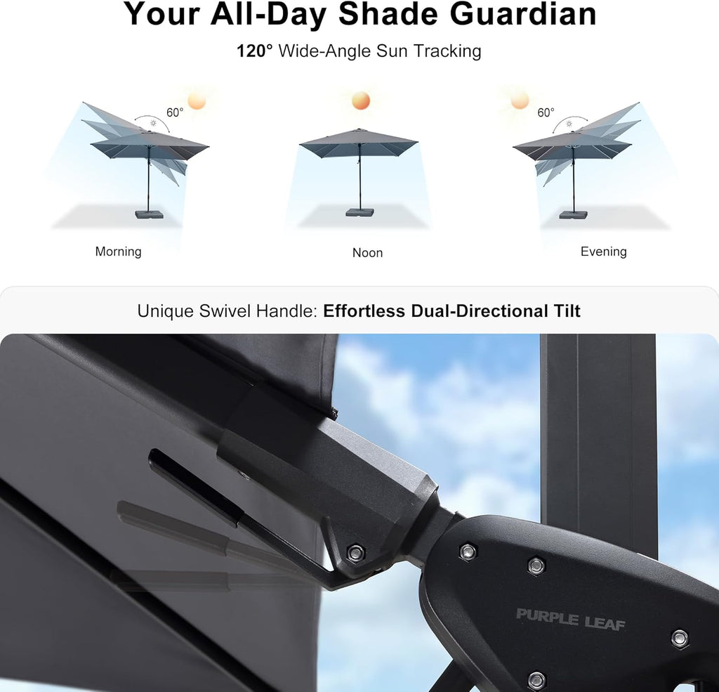 PURPLE LEAF 8.8' X 8.8' Left-right Tilt Patio Umbrella Outdoor Cantilever Swivel Square Umbrella with Tilt Aluminum Offset Umbrella with 360-degree Rotation for Garden Deck Pool Patio Light Grey