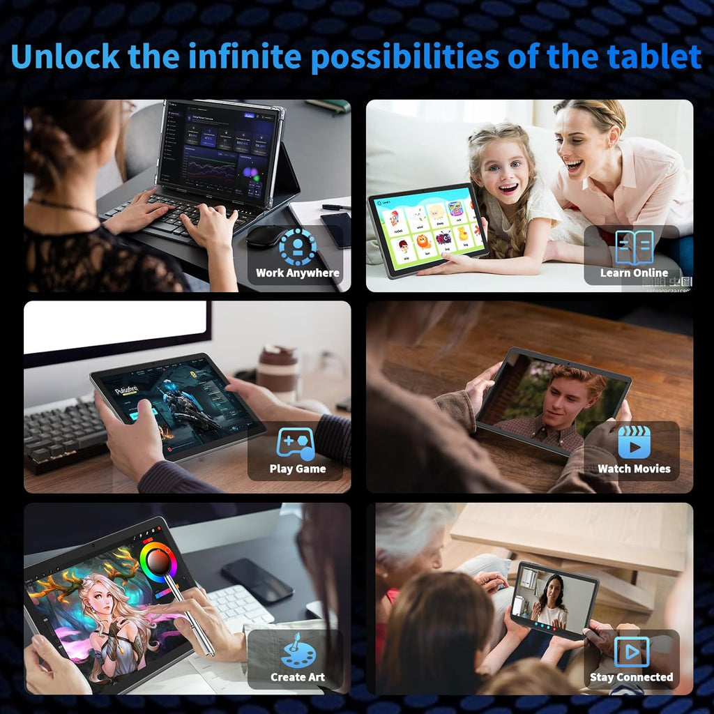 2026 10 Inch Android 15 Tablet with Keyboard, 26GB+256GB, 2TB Expand, Gemini AI Tablet PC with Octa-Core, 8000mAh, 5G WiFi, GPS, GMS, Widevine L1, 2 in 1 Tablets with Case, Mouse, Stylus (Black Case)
