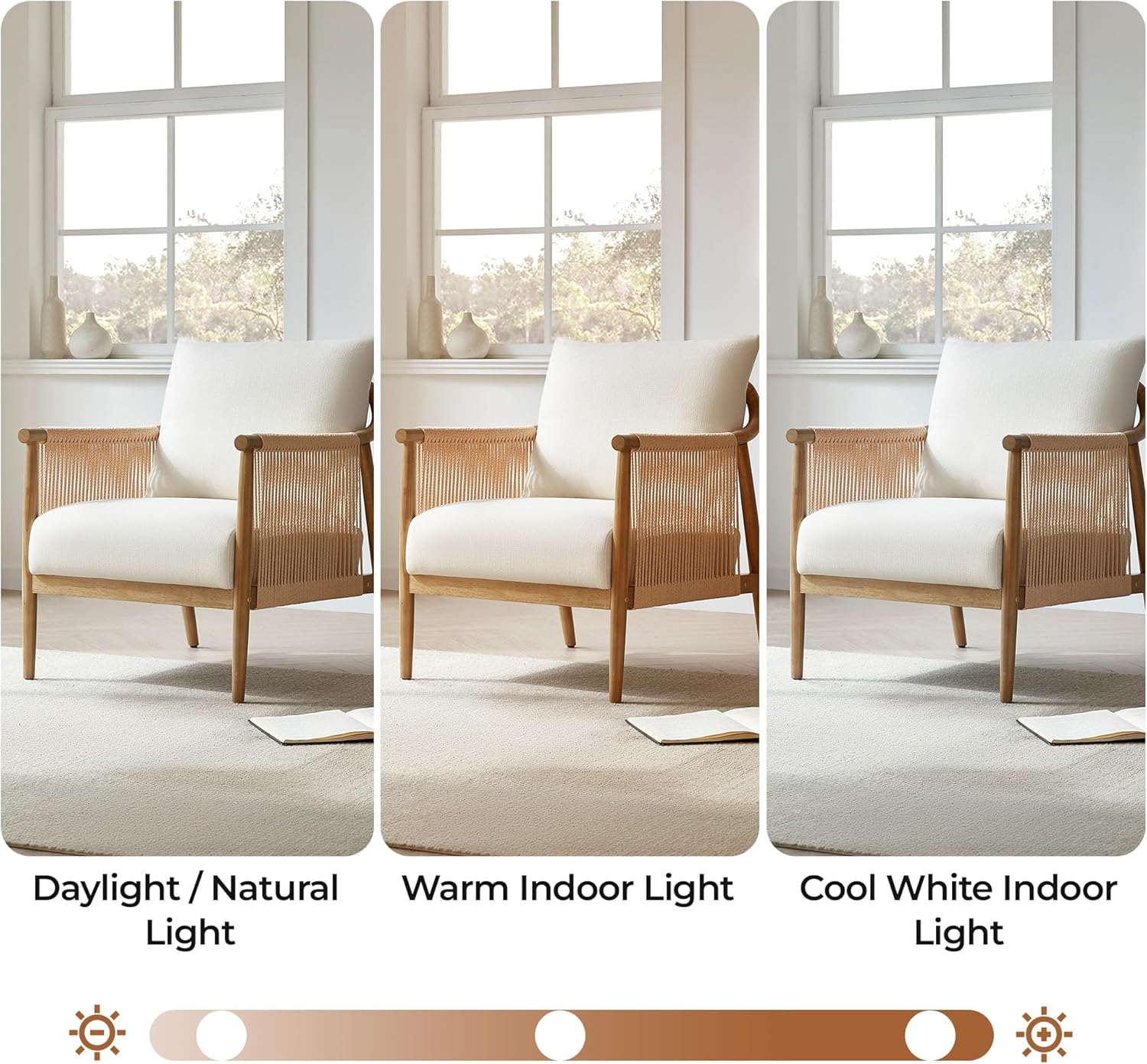 CHITA Braid Accent Chair Set of 2, Modern Armchair with Solid Wooden Armrest for Living Room and Bedroom, Boho Reading Chair, Cream