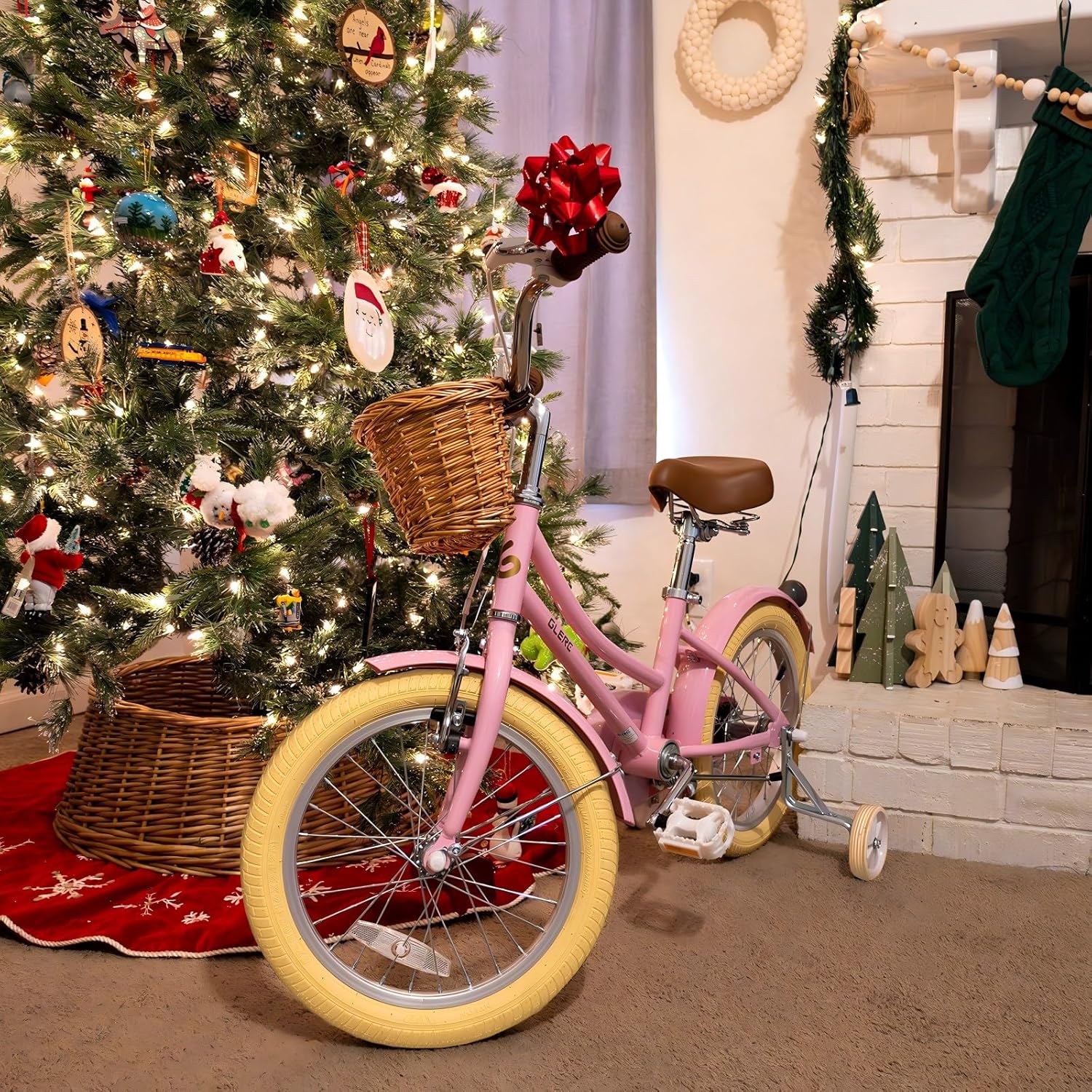 Glerc Little Molly 12-20 Inch Kids Retro Cruiser Bike for 2-13 Year Old with Wicker Basket & Training Wheels/Kickstand, Multiple Colors