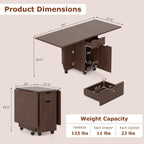 Giantex 3-in-1 Folding Dining Table for 4-6, 69-Inches Drop Leaf Kitchen Table with 2 Drawers and 2 Cabinets, Lockable Wheels, Foldable Dinner Tables for Small Spaces, Dinette (Walnut)