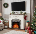 44Inch Electric Fireplace with Mantel, Farmhouse TV Stand with Electric Fire Place Heater, Stacked Stone Surround,White Firebox with 23" Fireplace Insert for Bedroom,Living Room