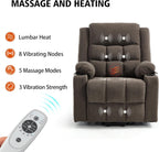 Electric Power Lift Recliner Chair Sofa with Massage and Heat for Elderly, USB and Type-C Ports, Cup Holders, Infinite Position (Brown, Regular)