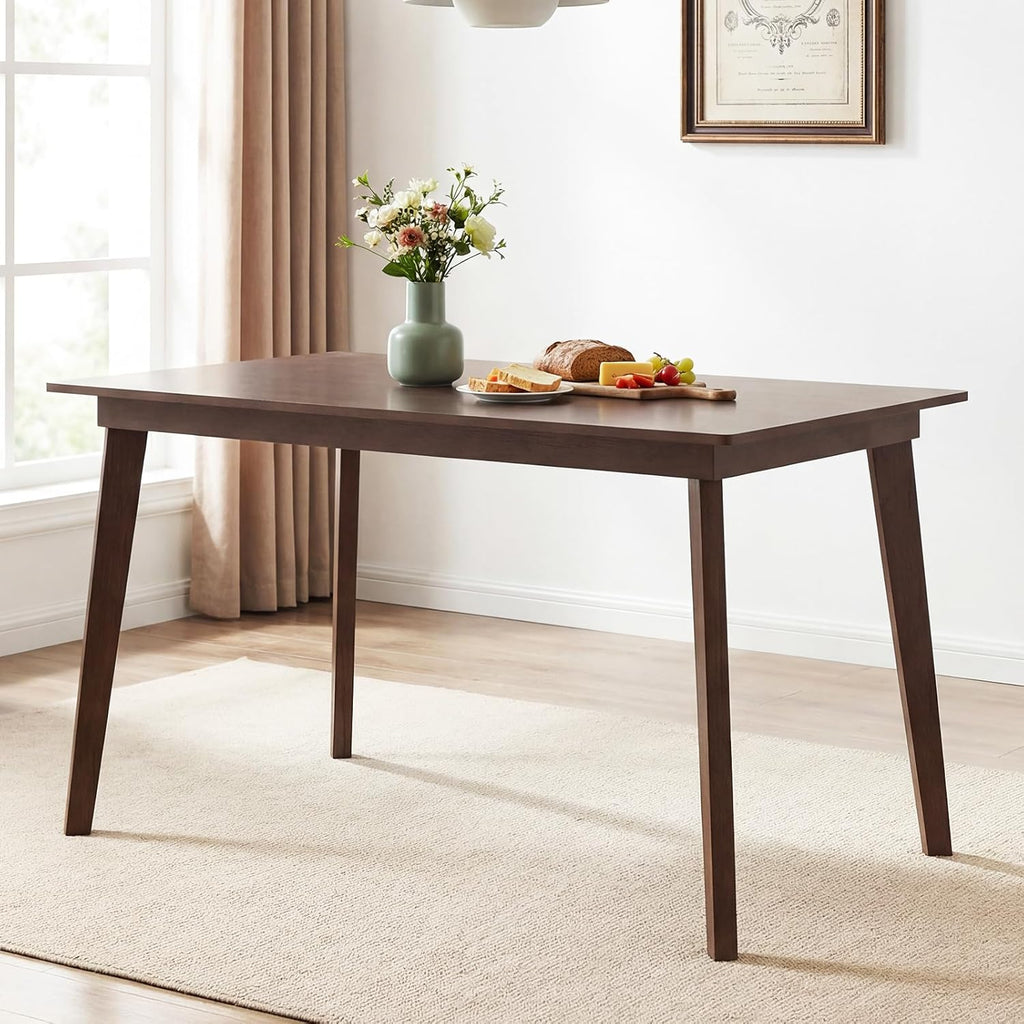 Giantex Dining Table for 4, 48" Rectangular Wooden Kitchen Table with Solid Rubber Wood Legs, Mid Century Modern Dinner Table for Dinette, Living Room, Home Office (Walnut)