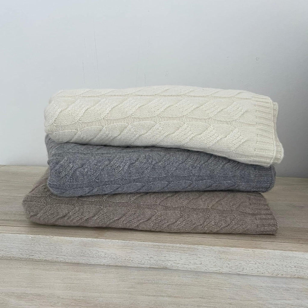 100% Pure Cashmere Throw Blanket for Couch – Cable Knit Cashmere Blanket 50x60 – Soft Warm Breathable Throws for Sofa, Bed – Grade A Long Staple – Machine Washable (Charcoal)