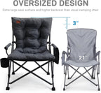 EVER ADVANCED Padded Oversized Folding Camping Chair for Adults, Heavy Duty Lawn Chair with Side Pockets, Portable Collapsible Quad Chair for Outside, Support Up to 500lbs, Black
