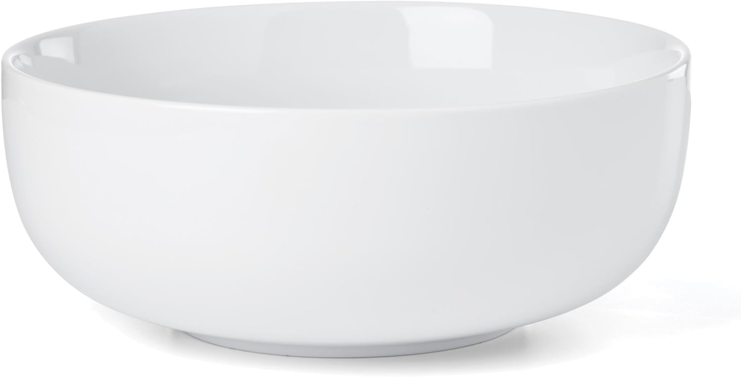 Oneida Serveware, 24 Seven 3-Piece Nesting Bowl Set With Wood Stand, Porcelain Material Wooden Stand, Home And Kitchen, Dishwasher And Microwave Safe, Serving Bowls, Salad Bowl (White, 4 Pieces)