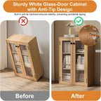 Glass Door Bookcase, Metal Display Cabinet with 2 Fixed Shelves, Wall-Mountable, Anti-Tip Safe Design, Compact Storage for Home Office, Kitchen, Living Room (Wood Tone)