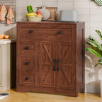 Vabches Farmhouse Storage Cabinet with 2 Doors and 4 Drawers, Freestanding Bathroom Storage Cabinet Kitchen Pantry, Floor Hutch Cupboard for Living Room/Bathroom/Kitchen,Walnut