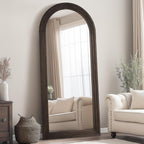 Rustic Standing Full Length Mirror Wood Frame, 71"X32" Large Arched Floor Mirror with Stand, Farmhouse Wood Mirror Full Length for Bedroom Living Room Entryway, Leaning or Wall Mounted, Brown