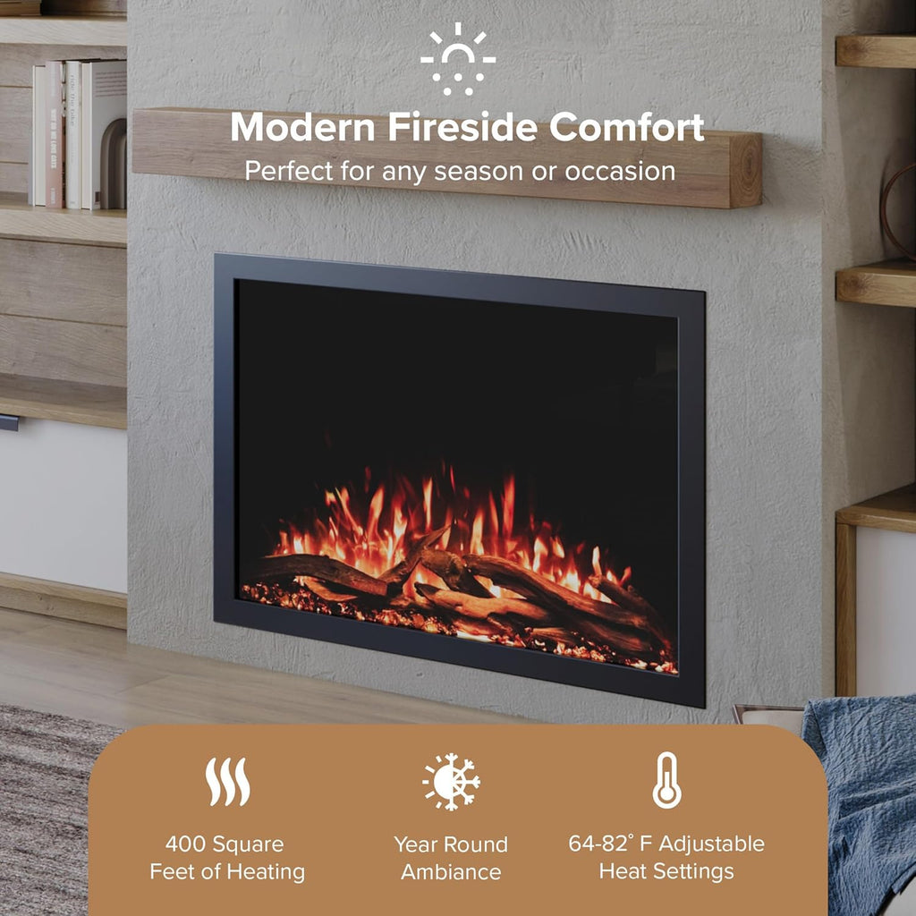 Modern Ember Highmark Traditional 38 Inch Built-in Smart Electric Fireplace Insert | Alexa/WiFi Enabled - Remote Included | Electric Firebox Heater with Multi-Color Flames | 1500W