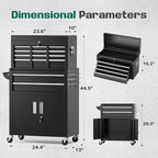 Greenvelly Metal Tool Chest,8-Drawer Rolling Tool Cart with Wheels,2 in 1 Detachable Tool Cabinets,Tool Box,Liners and Locking System for Garage,Warehouse,Workshop, Barbershop(Black)