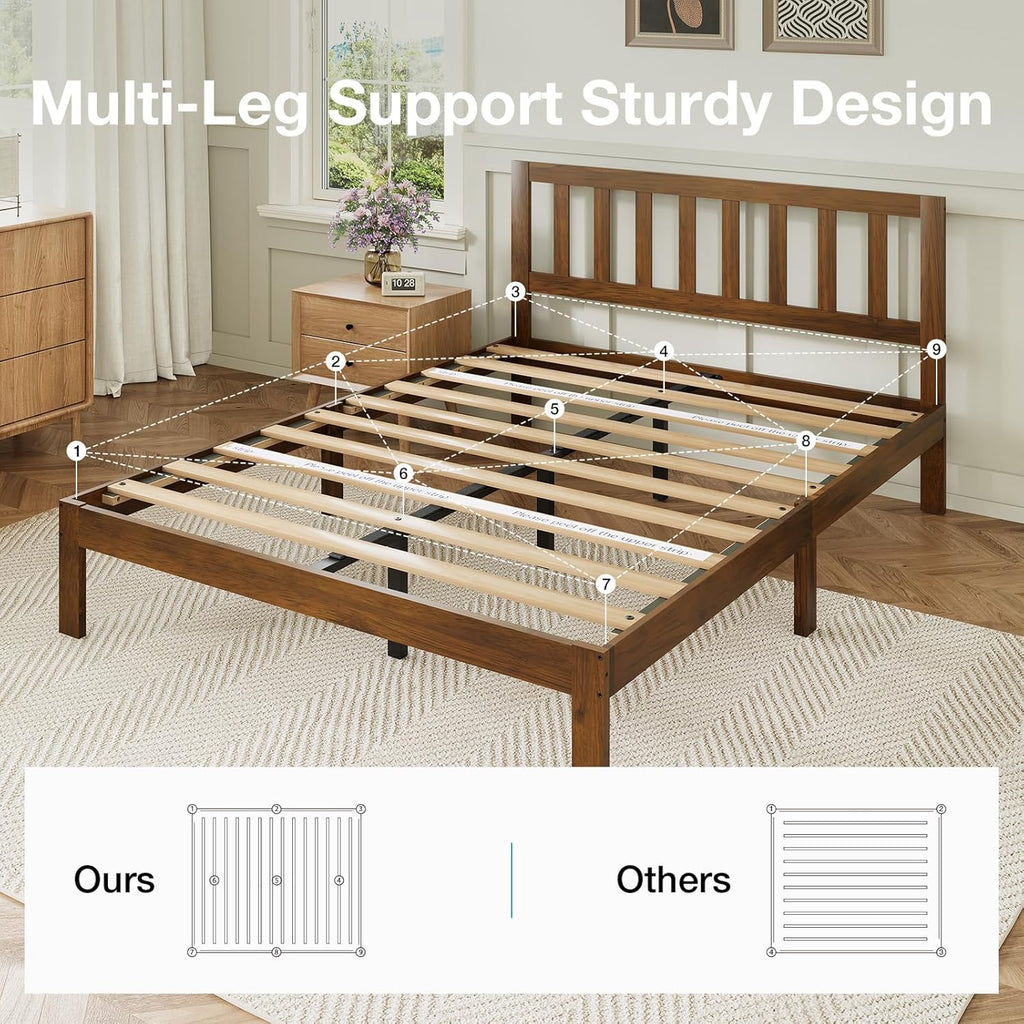 Novilla 12 Inch Full Size Bed Frame Solid Wooden Full Bed Frames with Headboard Wooden Classic Bed Frame Foundation, No Box Spring Needed, Easy Assembly, Walnut