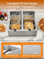 Commercial Deep Fryer, 3400W Electric Countertop Fryer with 2 Baskets & Lids, 22.8QT Dual Tank Stainless Steel Deep Fryer for Restaurant, Food Truck, Party