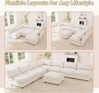 125" Chenille Modular Sectional Sofa Bed Hidden Storage, Convertible L U Shaped Sleeper Couch, 8 Seat Modern Modular Sectional Sofa with Removable Covers & Ottoman Chaise, for Living Room, Beige