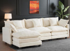 111.4" Modular Sectional Sofa｜Comfy Cloud Couch with Movable Ottoman Deep Seat｜Chenille L Shaped Modular Sofa Sectional Couches for Living Room, Bedroom and Apartment｜Beige