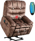 Large Power Lift Recliner with Massage and Heat for Elderly, Heavy Duty & Safety Motion Reclining Mechanism, Ergonomic Electric Wider Chair with USB Port, 2 Hidden Cup Holders (1, Brown)