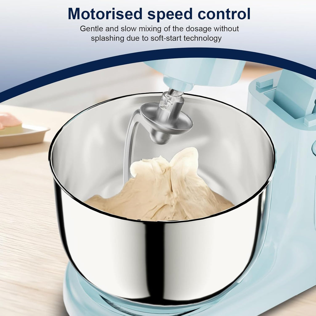 Camic Stand Mixer, 4.2QT+5.3QT Two bowls Electric Food Mixer, 10 Speeds with Digital setting 3-IN-1 Kitchen Mixer for Baking Cakes Cookie Bread Salad with Egg Whisk,Dough Hook,Flat Beater (Blue)