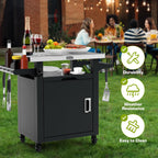 NUUK Grill Table with Storage Cabinet  Outdoor Bar Cart Pizza Oven Table with Wheels  Stainless Steel Top Kitchen Island 20" x 30" Rolling Prep Station for Indoor  BBQ  Deck  Backyard
