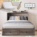 Queen Murphy Bed with 6" White Tri-Fold Memory Foam Mattress, Storage Drawer & Charging Station, Space-Saving Design for Home Office or Guest Room, Rustic Grey