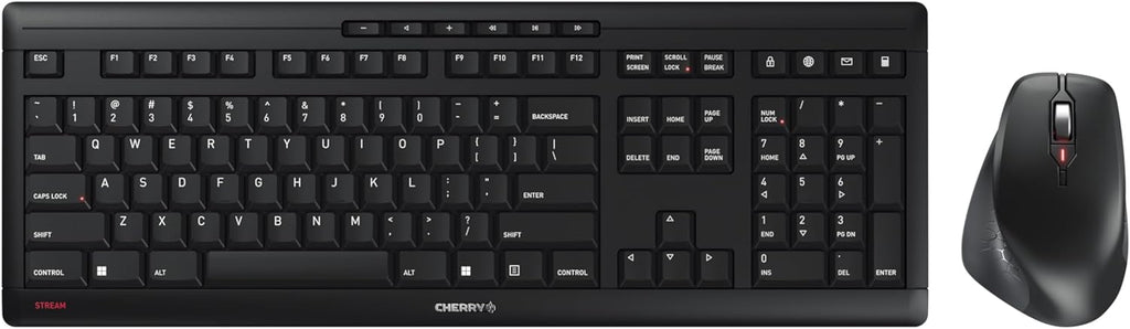 Cherry Stream Desktop Comfort, Wireless Keyboard and Mouse Combo, 2.4 GHz Connection, Whisper-Quiet Keys, Ergonomic Right-Handed Mouse, Battery-Powered, Black