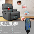 LEVELEVE Rocking Recliner Chair, Massage Rocker Recliner Chair with Vibration Massage and Heat, USB and Type-C Ports,360° Swivel Faux Leather Chairs, Living Room, Bedroom, Nursery, RV, Dark Grey