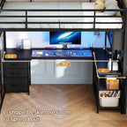 ADORNEVE Twin Size Loft Bed with L-Shaped Gaming Desk, Storage Drawers & Hutch, Expanded Safety Power Outlet, Metal Loft Bed Frame with RGB Lights, Space Saving for Teens, Black