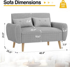 JAMFLY 47'' Small Loveseat Sofa, 2 Seat Compact Couch with Tapered Legs, Light Grey Upholstered Furniture, Solid Wood Frame, Comfy Foam Cushion, Easy Assembly for Small Spaces