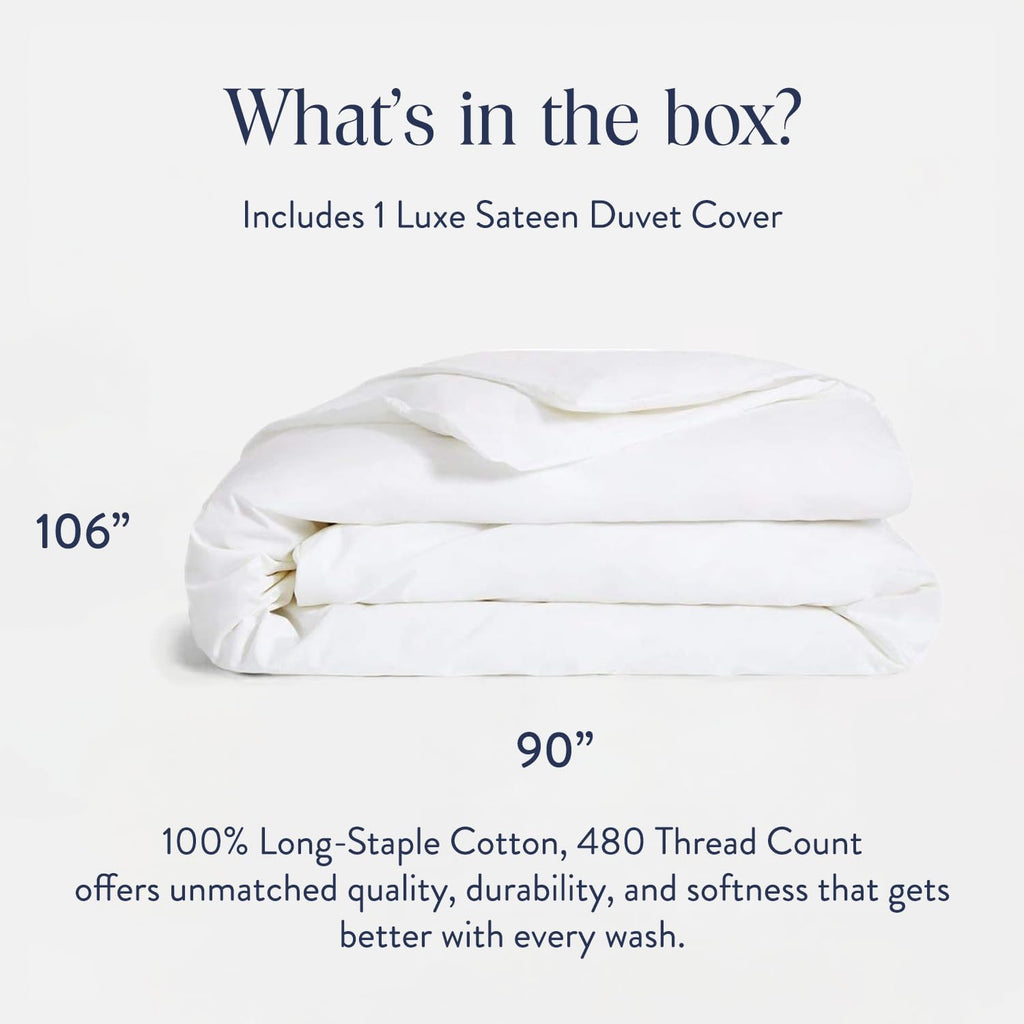 Brooklinen Luxury Sateen Duvet Cover - 100% Cotton, King/California King Size in White with Extra-Long Corner Ties and Button Closure - Best King/Cali King Duvet Covers