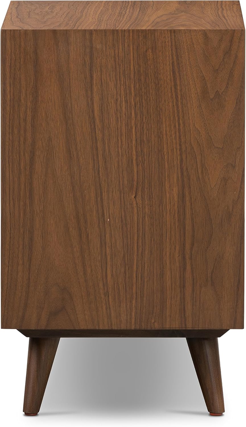Poly & BARK Cura 22” Nightstand – Solid and Veneered American Black Walnut Bedside Table with Soft‑Close Drawers, Cord Management Cut‑Out and Splayed Solid Walnut Legs