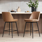CHITA Swivel Bar Stools, 27.2" Counter Height Bar Stools Set of 3, FSC Certified Upholstered Modern Counter Stools, Metal Legs, Faux Leather, Saddle Brown