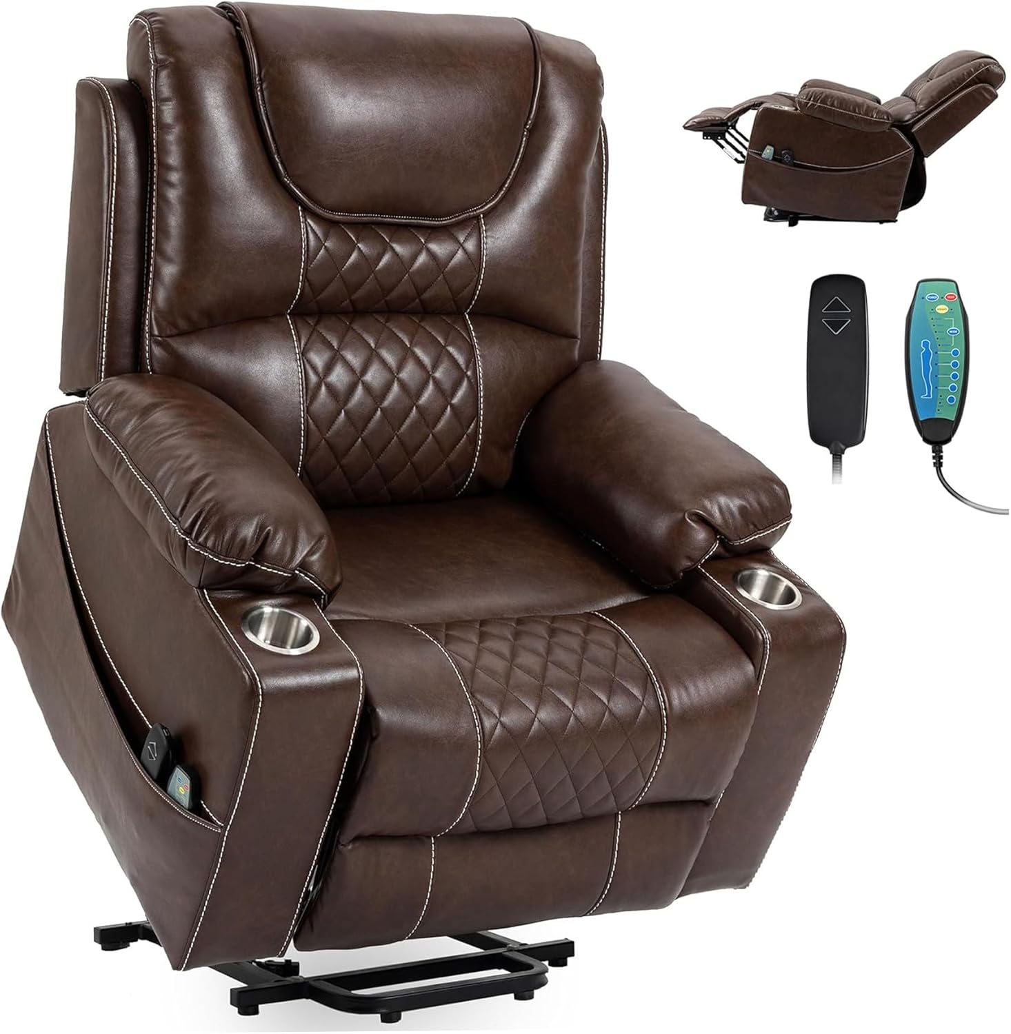 Oversized Power Lift Recliner Chair 400 LBS for Big and Tall Elderly, 26" Extra Wide Zero Gravity Electirc Recliner Chair with Massage and Heating, Leather Home Theater Seat, Brown