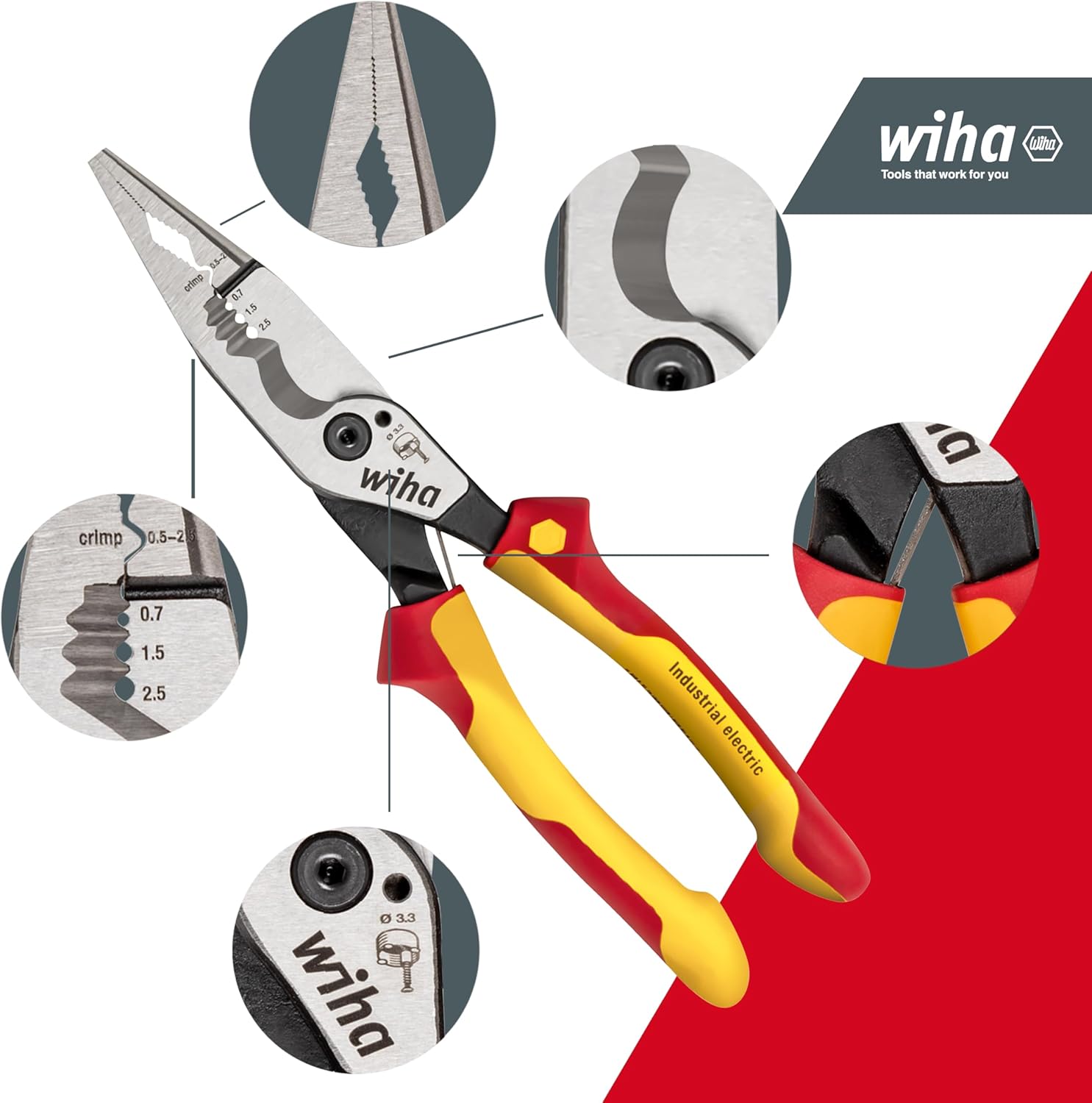 Wiha Multifunctional Pliers for Electricians 8-in-1 I Crimping, Stripping, Cutting, Gripping, Deburring, Bending, Screwing, Cutting Screws (45705)