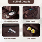 Power Reclining Loveseat with Console, Electric Double Recliner with USB/Type C/Side Pocket/Cup Holders, RV Recliners Wall Hugger Reclining Loveseat for Living Room & RV & Home Theater