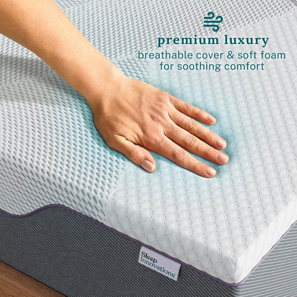 Sleep Innovations Shiloh 12 Inch Green Tea Memory Foam Mattress, Queen Size, Bed in a Box, Medium Feel