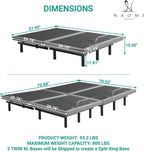 Naomi Home Idealbase Split King Adjustable Bed Base with Massage, USB Ports, Under-Bed Light, Wireless Remote, 800 Lb Capacity, Gray Metal Frame, Easy Setup for Couples' Personalized Comfort