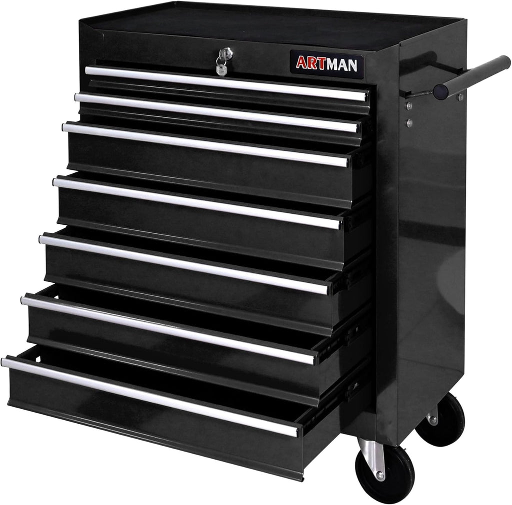 7 Drawers Rolling Tool Cart on Wheels, Multifunctional Organizer Tool Chest Tool Case, Trolley Tool Storage Tool Box for Workshop,Garage,Repair Shop (7 Drawers 24.2" W×12.9" D×29.9" H-Black)