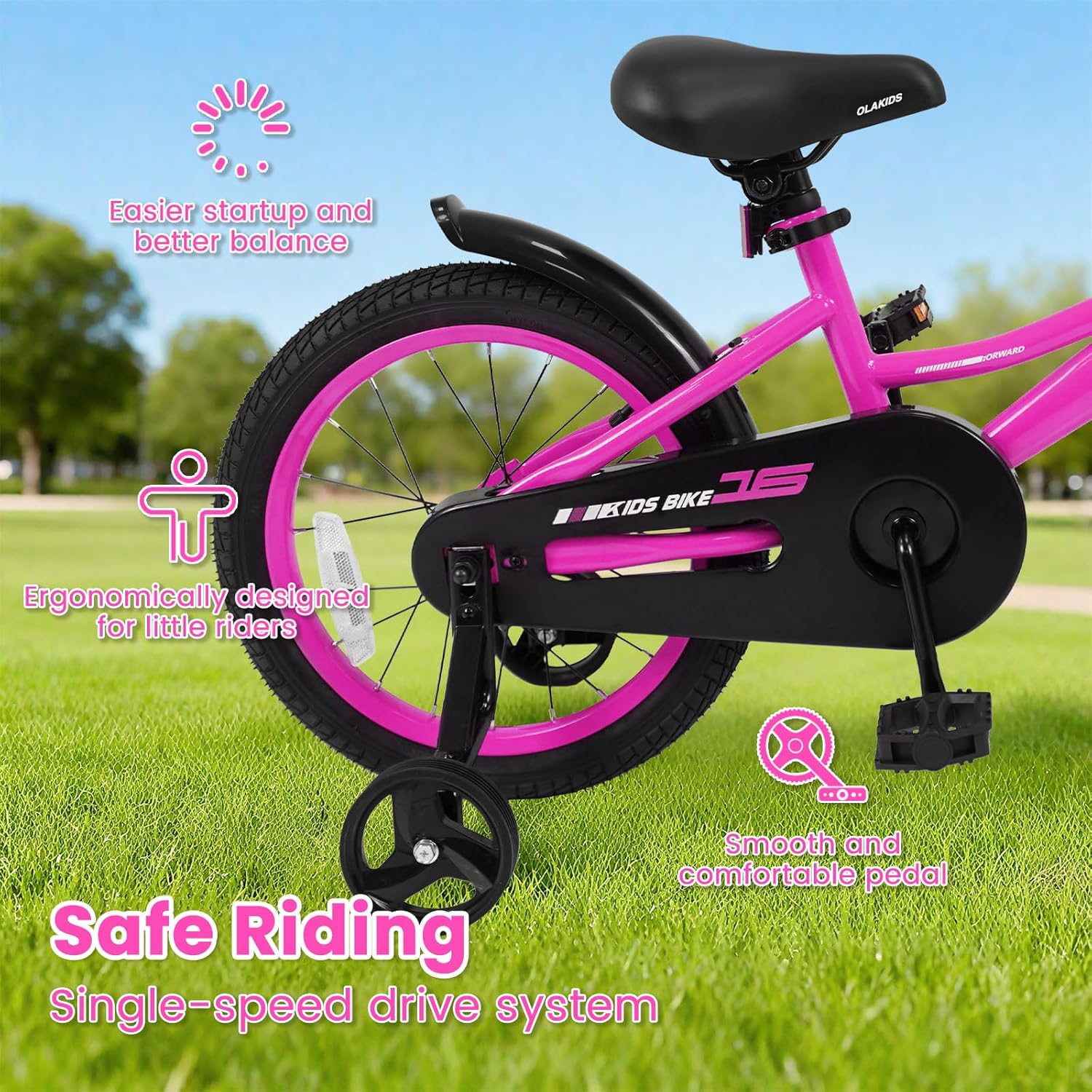 Olakids Kids Bike, 12 14 16 18 Inch BMX Style Toddlers Bike with Training Wheels Adjustable Seat Handlebar Coaster Brake Handbrake Safety Bell, Children's Bicycle for Boys Girls