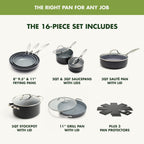 GreenPan Valencia Pro Ceramic Nonstick 16 Piece Cookware Set, Hard Anodized PFAS-Free Pots & Pans, Induction Ready, Compatible on All Cooktops, Dishwasher Safe, Oven Safe to 600F, Gray