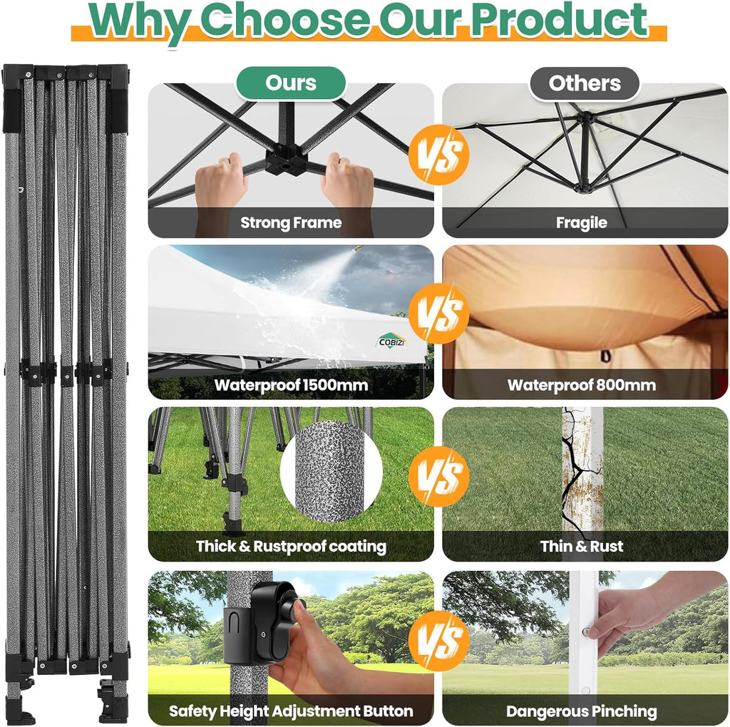 COBIZI 10x15 Pop up Canopy Gazebo 3.0  Easy up Heavy Duty Canopy with 4 Removable Sidewalls  High Stability  All Weather Sunshade 100% Waterproof Outdoor Canopy Tents  White