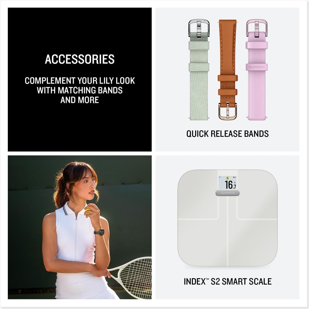 Garmin Lily® 2 Active  Small and Stylish Smartwatch  Built-in GPS  Hidden Display  Patterned Lens  Up to 9 Days Battery Life  Lunar Gold with Bone Silicone Band