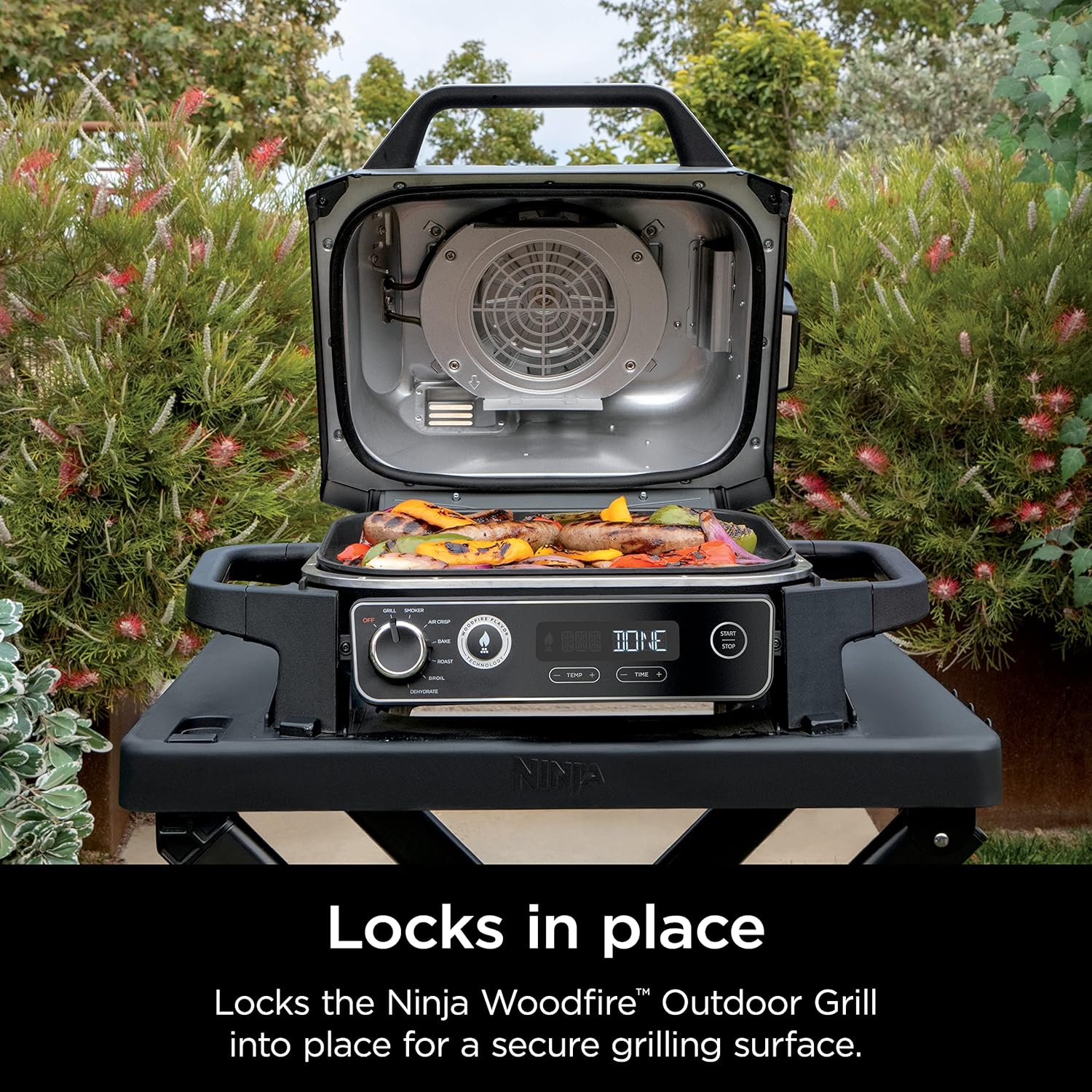 Ninja XSKSTAND Woodfire Collapsible Outdoor Grill Stand  Compatible with Ninja Woodfire Grills (OG700 Series)  Foldable  Side Utensil Holder  Weather-Resistant  Black