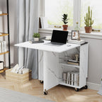 Space Saving Folding Dining Table with Drawer,3-Tier Wine Cooler Storage and 2-Layer Metal Storage Rack-Extendable Drop Leaf Farmhouse Wood Kitchen Dining Room Tables Set for 4 (White)