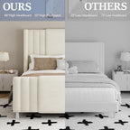 Queen Upholstered Bed Frame with Headboard and Footboard, Boucle and Velvet Bed Frame with LED Lights, Modern Platform Bed Frame, Noiseless, Easy Assembly, White
