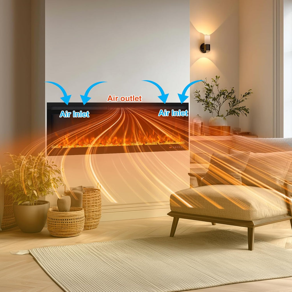 60 Inch Smart WiFi Infrared Electric Fireplace Realistic Flame, 169 Flame Color Combinations,App/Remote Control, Logs & Crystals,750W/1500W Heater, Black