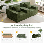 MAXYOYO Convertible Sofa Bed, 80" Oversized Boneless Loveseat Couch 4 in 1 Foldable Floor Sofa Couch in A Box with 2 Cup Holders, Folding Sleeper Chair for Living Room, No Assembly Required, Green