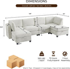 128" Oversized Modular 6 Seater Sofa with Removable Covers and Storage, Convertible U, L-Shaped and Sleeper Sectional, Modern Sectional Couch with Movable Ottoman for Living Room, Apartment, Beige