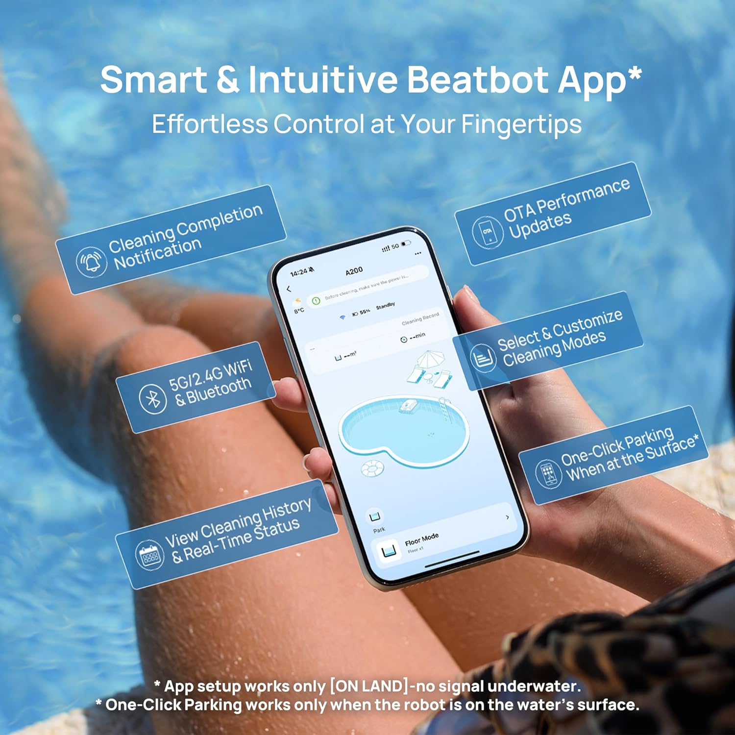 (2025 Upgrade) Beatbot AquaSense 2 Cordless Robotic Pool Vacuum Cleaner  Smart Surface Parking  Double-Pass Waterline Scrubbing  Cleans Floor  Walls and Waterline