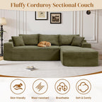 95" Boneless Cloud Sectional Couches for Living Room, Comfy Fluffy L Shaped Memory Foam Deep Seat Boneless Couch, Modular Sectional Sofa with Right Facing Chaise, Olive Green
